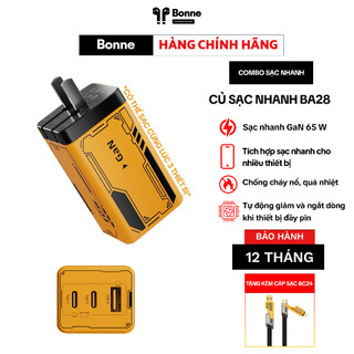 Củ sạc nhanh kèm cáp 4 in 1 bc24 charger 65w, củ sạc nhanh 65w ba28 3 cổng.
