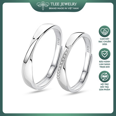 Nhẫn đôi bạc đeo nam nữ TLEE Sóng đôi mềm mại, sáng bóng tự điều chỉnh size TLEE JEWELRY