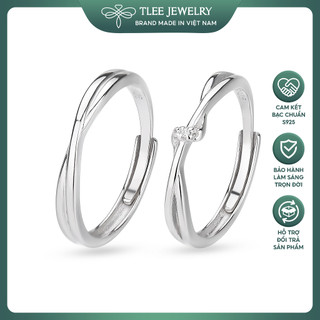  Nhẫn bạc đôi đeo nam nữ TLEE Sóng thắt nút đính đá tự điều chỉnh size TLEE JEWELRY 