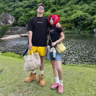 Áo Thun Cặp Thêu Chữ cục cưng&yêu cục cưng Xinh Xắn Tay Ngắn Áo BabyTee&Áo Thun Form Rộng Ảnh Thật