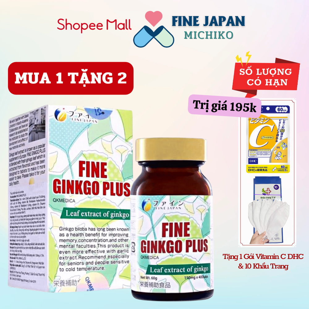 [Combo 2 Hộp] Viên Uống Bổ Não Fine Ginkgo Plus Hoạt Huyết Dưỡng Não Nhật Bản 400 Viên
