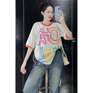 Set bộ áo thun hình tay ngắn + quần jean dài in hình 0724 thaotranshop90 [kèm ảnh thật chụp sàn]