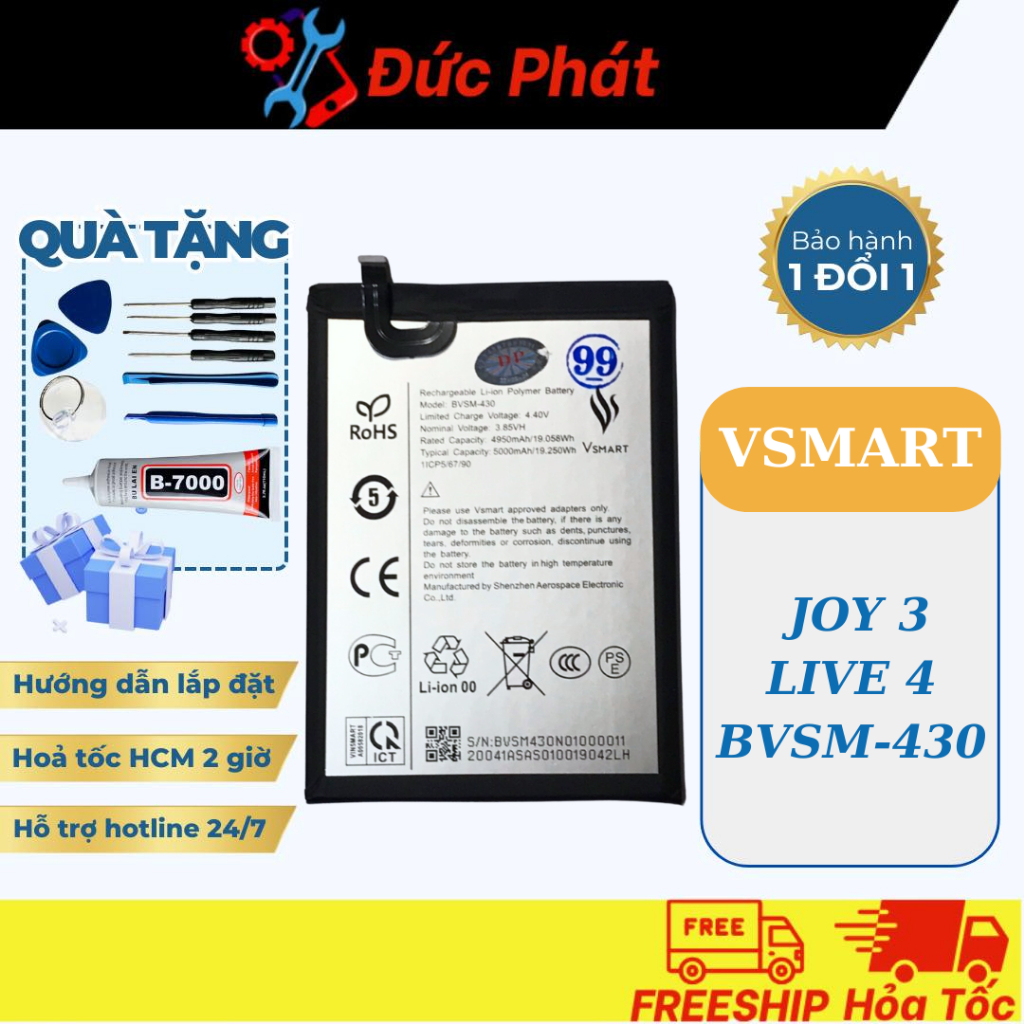 PIN THAY THẾ VSMART BVSM-430 - JOY 3/ LIVE 4 (Tặng keo dán, bộ sửa)