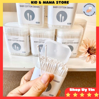 Bông ngoáy tai cho bé Vcool 2 đầu kháng khuẩn, tăm bông sơ sinh tiện lợi hộp 200-400 que Kid Mama