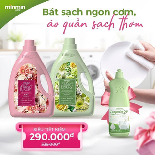 Nước giặt xả Min Min Care 3.2kg mua 2 can tặng 1 nước rửa chén 750ml sạch,an toàn,hương nước hoa, lưu hương
