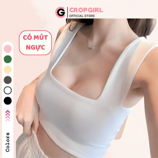 Áo hai dây nữ CROPGIRL bản to có mút ngực may 2 lớp vải borip cotton dày dặn co giãn mặc mát 2D5