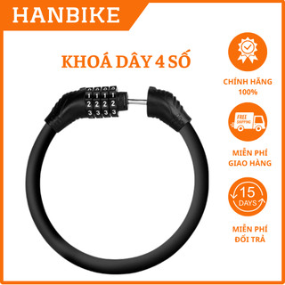 Khoá xe đạp 4 số chống trộm mật mã, khoá dây lõi thép chống cắt an toàn hàng chính hãng HANBIKE