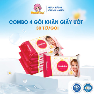 Combo 4 gói khăn ướt Hannah Seyo (gói 30 tờ) - an toàn cho bé - Hàng cao cấp