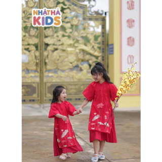 Áo dài cách tân bé gái SEN size đại từ 12-43kg Nhật Hà Kids tay bồng thêu hoa cho bé mặc tết.
