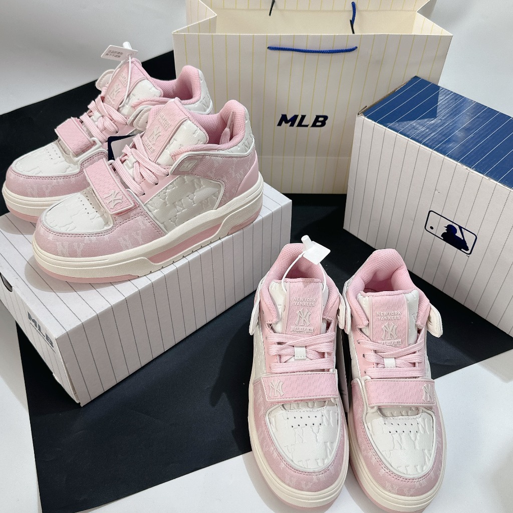 Giày Thể Thao MLB Korea Chunky Liner Mid Classic Mono New York Yankees Pink, Giày Thể Thao MLB Hồng 