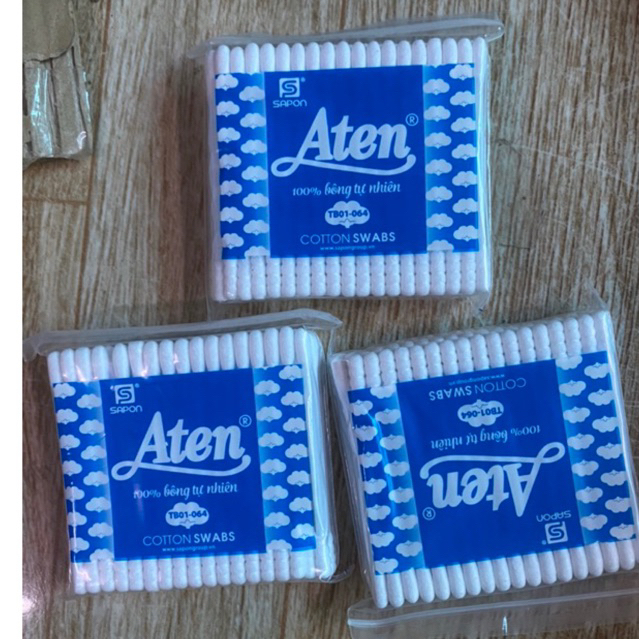 Tăm bông ngoáy tai người lớn y tế gói to mác xanh thân nhựa 2 đầu màu trắng