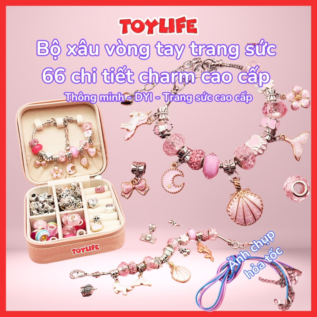 Bộ xâu vòng tay trang sức 66 chi tiết charm cao cấp cho bé đồ chơi vòng đeo tay đính cườm thủ công handmade DYI sáng tạo
