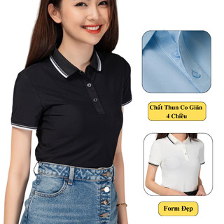 Áo Polo Nữ Basic Chuẩn Phom Vải Cá Sấu Co Dãn Mềm Mát Thấm Hút Mồ Hôi, Áo Thun Nữ Polo Trơn Cao Cấp Madelan Ngắn Tay