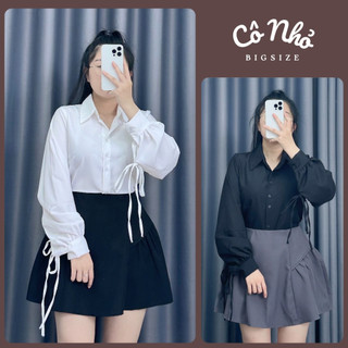 Áo Sơ Mi Nữ Tay Dài Phồng Phối Nơ Buộc Xinh Xắn Vải Lụa Chéo Mềm Ít Nhăn 50-96kg SM170