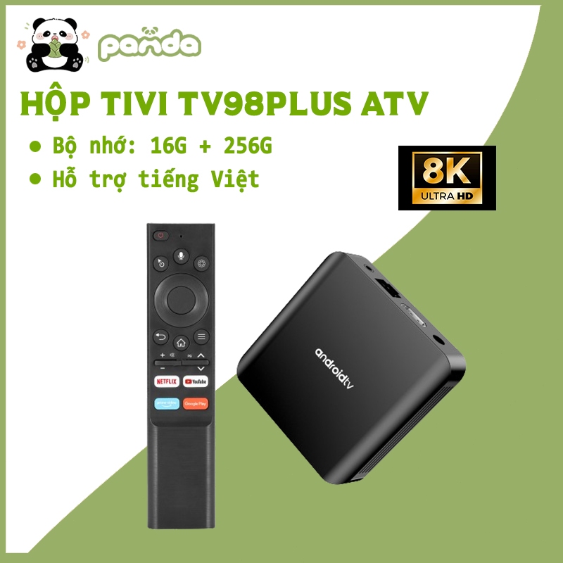 TV98 ATV Plus Smart TV Box 16G+256GB Android 14.0 2.4G/5G Dual WiFi BT 8K Điều khiển từ xa bằng giọng nói xem youtube