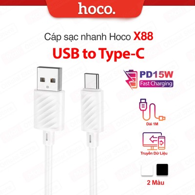 Cáp sạc PD15W USB to Type-C Hoco X88 hỗ trợ truyền dữ liệu dùng cho Android dây dẻo siêu bền dài 1M