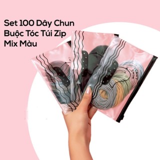 Set 100 dây chun buộc tóc trơn dựng túi zip mix màu- dây chun buộc tóc