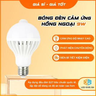 Đèn Cảm Ứng Hồng Ngoại 9W Thông Minh, Đèn Cảm Biến Chuyển Động Cực Nhạy - Bóng Đèn Cảm Biến - Đèn Led Khải Ân Chất Lượng