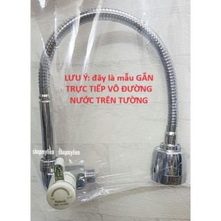 Vòi rửa chén,vòi rửa bát lạnh âm tường ống lò xo bẻ,xoay 360 độ,đầu 2 chế độ nước