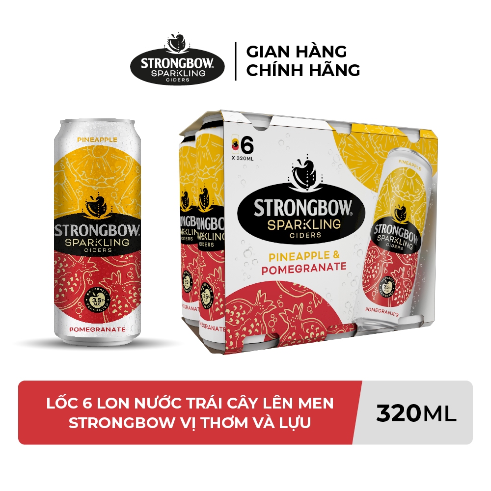 ĐỘ CỒN 3.5% - Lốc 6 Lon Nước Trái Cây Lên Men Strongbow Vị Thơm Và Lựu 320ml