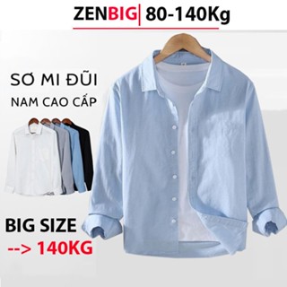 Áo sơ mi nam big size vải đũi ZENBIG dành cho người béo mập từ 80-140kg, áo sơ mi dài tay mặc mát