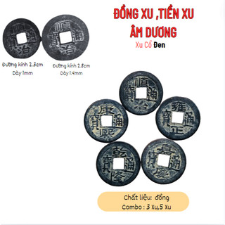 Đồng xu,Tiền xu CỔ Đen âm dương 2.3/2.8cm dày[Combo 3 Xu],Kinh dịch,pháp phong thủy...