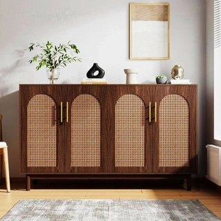 Tủ bếp cửa phối mây, tủ phòng khách, tủ trang trí, tủ decor, tủ để đồ, tủ đa năng QHOME