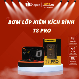 Bơm lốp ô tô mini t8 pro chính hãng steelmate bơm điện tử đa năng kiêm kích bình ắc quy cho xe ô tô