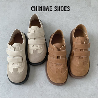 Giày thể thao sneaker 2 quai dán mũi tròn phong cách retro da mềm mại thời trang cho nữ Ulzzang trẻ trung năng động
