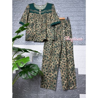 Đồ bộ tole trung niên, Bộ lanh mặc nhà quần dài áo tay lỡ, chất lanh nhung cao cấp SHOP5SAO [CÓ BIGSIZE] (48-75kg)