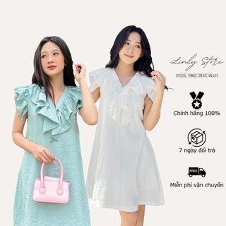 Váy nữ bèo cổ dáng babydoll suông bánh bèo chất đũi v-vbe