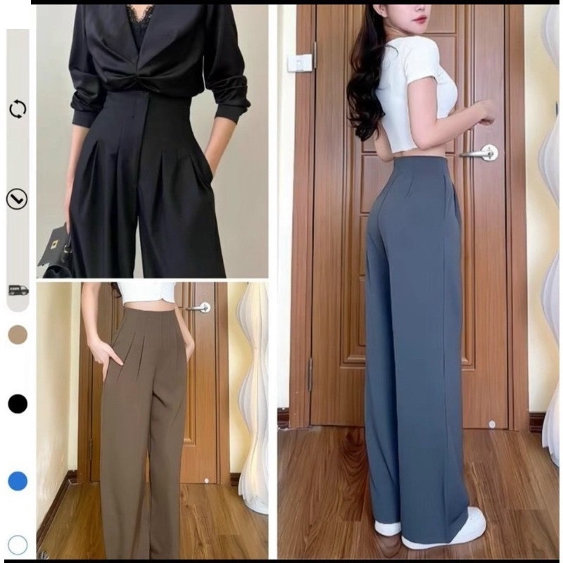 Quần ống rộng nữ cạp liền lưng cao vải GOLD NHẬT rũ mịn không nhăn - Quần suông nữ ống đứng khoá sườn tôn dáng MA91