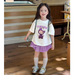 Váy Bé Gái, Set Áo Labubu Hot Trend Dễ Thương Phối Chân Váy Dáng Xòe Phong Cách Hàn Quốc Cho Bé 10kg-30kg PINKYKIDS