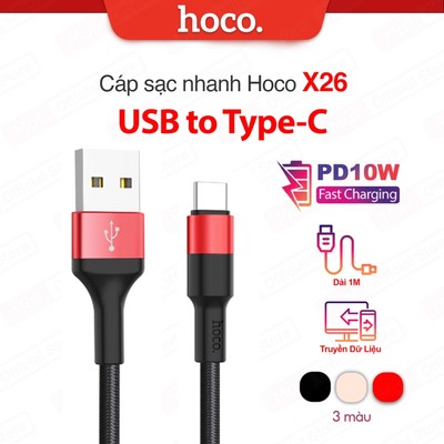 Cáp sạc PD10W USB to Type-C Hoco X26 hỗ trợ truyền dữ liệu dài 1m dùng cho Smart phone