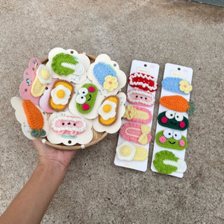 Kẹp tóc len handmade tulip, trứng, hoa nhí, mầm cây, chấm bi, nơ tiểu thư