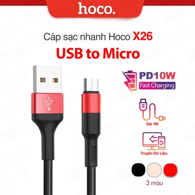 Cáp sạc PD10W USB to Micro Hoco X26 hỗ trợ truyền dữ liệu ,dây dù chống rối dài 1M