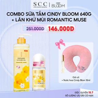 Combo Sữa tắm + Lăn khử mùi Cindy Bloom Romantic Muse hương quyến rũ 640g + 50ml