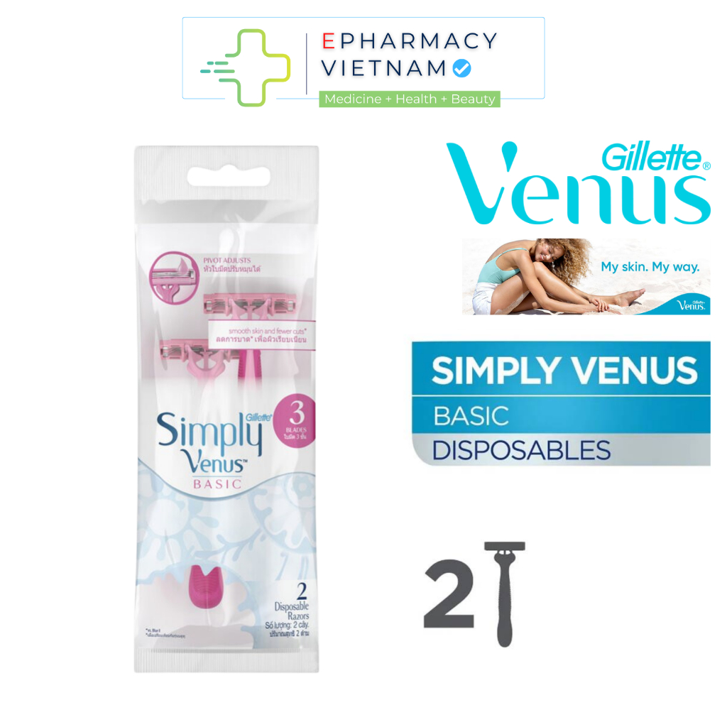 Dao Cạo Nữ GILLETTE Simply Venus Basic 3 Lưỡi (Vỉ 2 Cây)