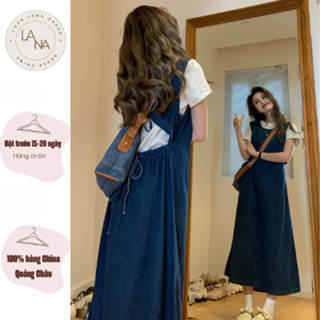 [ORDER 15-20 NGÀY] VÁY JEAN DÀI BA LỖ HỞ LƯNG+ ÁO PHÔNG TRẮNG