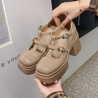 ORDER 🍂 Giày mũi tròn da bò trơn khoen vuông vàng đồng đế chunky cao su 8,5cm 34-39