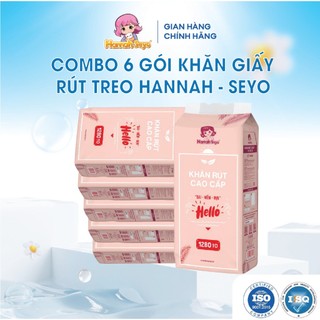Combo 6 bịch Khăn giấy rút dạng treo Hannah Seyo 1280 tờ 4 lớp cao cấp mềm mịn dày dặn siêu dai