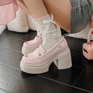 Order ❤️ giày moca da trơn gót vuông xích 10cm 34-39