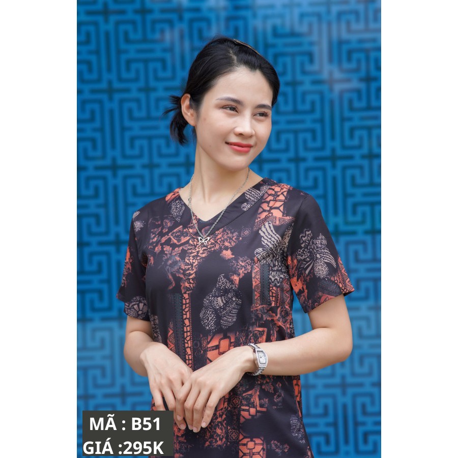 B51- Váy lụa trung niên che khuyết điểm cực tốt khi đi chơi , dự tiệc . Mã B51