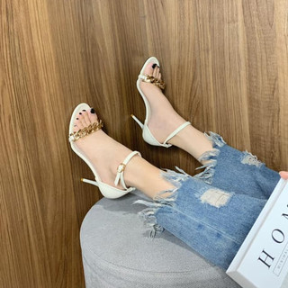 Giày sandal dây mảnh phối xích Cao Gót 9P Quai Ngang sang chảnh