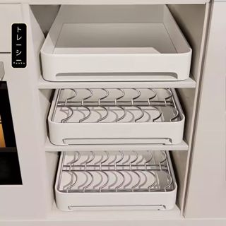  Giá úp bát đĩa kéo trượt để gầm tủ bếp thép không gỉ kệ úp chén bát và đĩa có khay hứng nước 