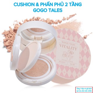 Phấn phủ & Cushion phấn nước 2 in 1 GOGO TALES 2 tầng kèm bông phấn tiện lợi trong trang điểm 2  bước