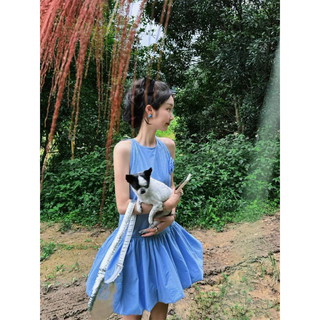 Váy đầm ba lỗ xanh dáng bí đính hoa Yannie