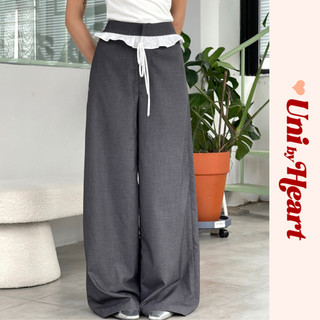 Quần dài ống suông Janie Pants QD027 cạp cao, dáng rộng, cạp quần phối viền bèo trắng - Uni By Heart