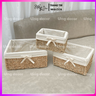 Khay cói, giỏ cói đan thủ công đựng đồ cá nhân, mỹ phẩm, đồ làm nail, spa, trang điểm  size S, M, L của Ưng decor