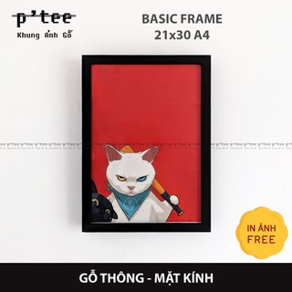 Khung ảnh gỗ 21x30 A4 Đen nhám - Khung hình gỗ thông mặt kính treo tường Wood Frame by P'Tee